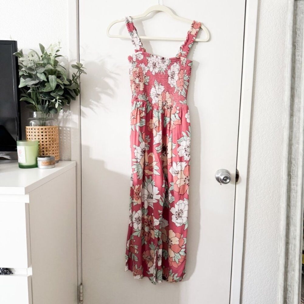ARITZIA WILFRED Chianti Jumpsuit Wrm Sna Rd/Subtle Mint Floral Rose medium Pink - Picture 2 of 9